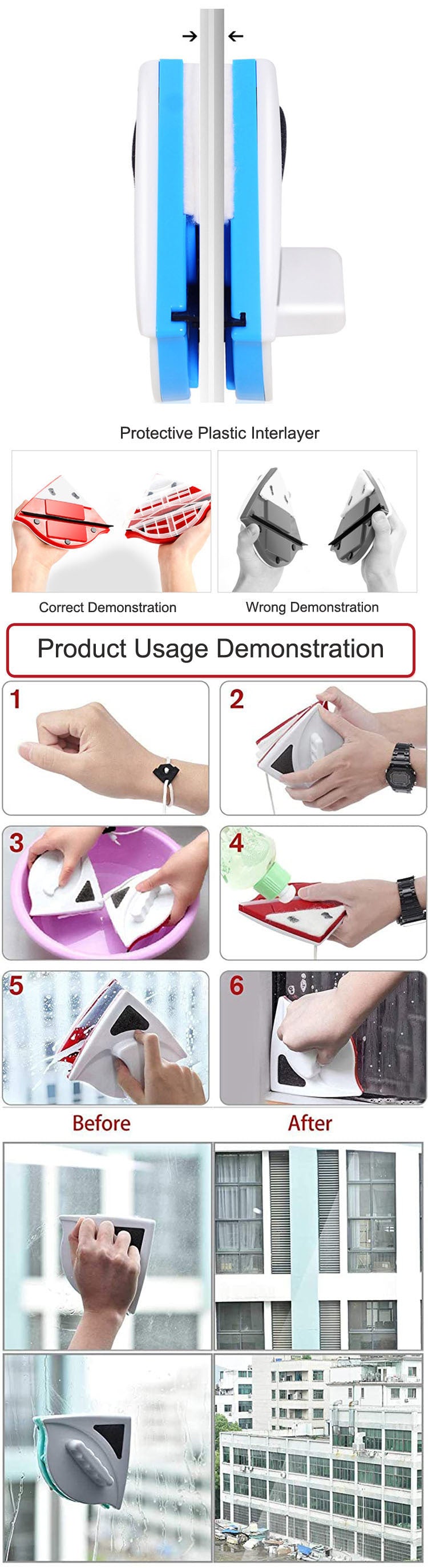 Herramienta de Limpieza de Ventanas de Vidrio Magnético Fuerte de Doble Capa