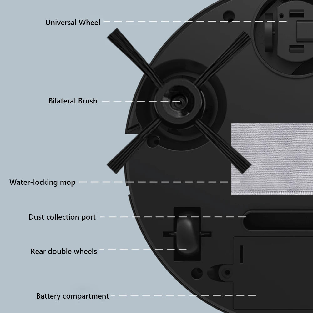 Robot Aspirador y Mopa Recargable 3‑en‑1 — Succión Fuerte para Pelo de Mascotas y Suciedad Rebelde
